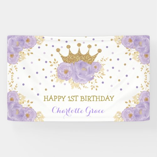 Pretty Purple Gold Floral Crown Princess Birthday Banner