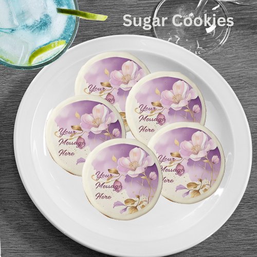 Pretty Purple Gold Floral  Sugar Cookie