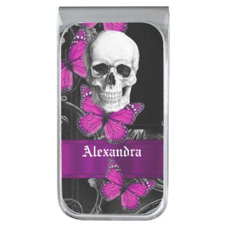 Pretty Purple Gothic Skull Silver Finish Money Clip