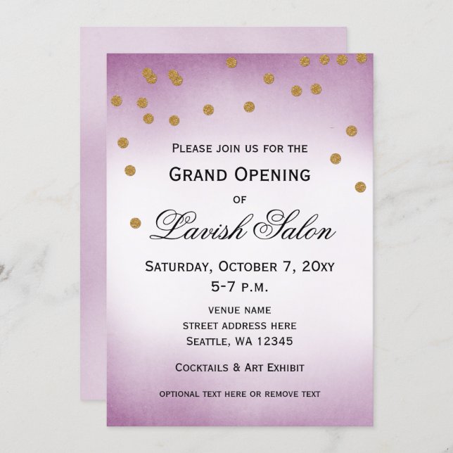 Pretty Purple Grand Opening Party Invitation (Front/Back)