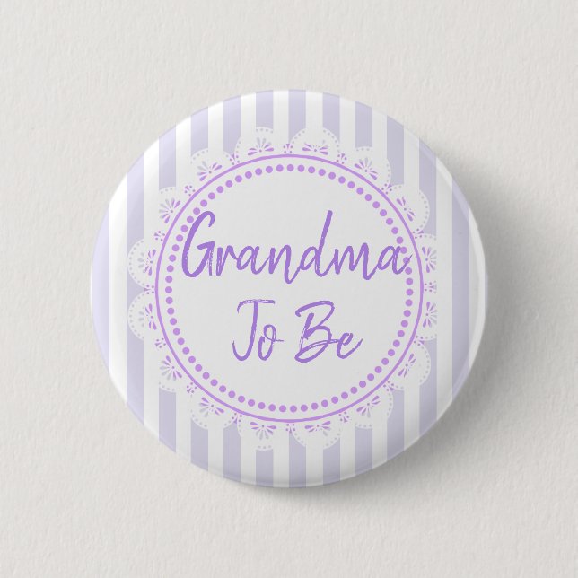 Pretty Purple Grandma To Be Lacey Baby Shower Button (Front)