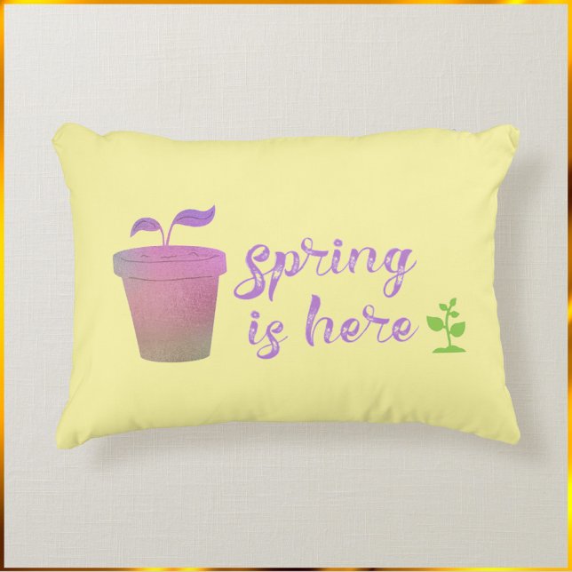 Pretty Purple & Green SPRING IS HERE Seasonal Accent Pillow (Creator Uploaded)