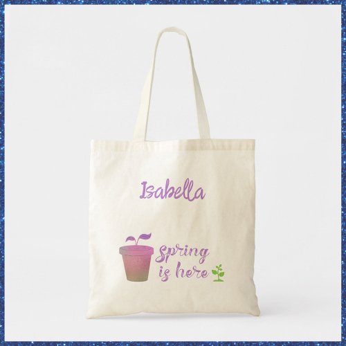 Pretty Purple  Green SPRING IS HERE Tote Bag