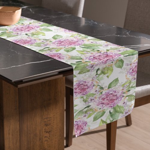 Pretty Purple Green Watercolor Modern Floral Short Table Runner