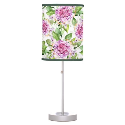 Pretty Purple Green Watercolor Modern Floral Table Lamp