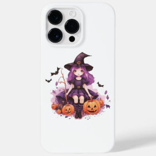 Pretty Purple Haired Witch Pumpkins & Bats Case-Mate iPhone 14 Pro Max Case