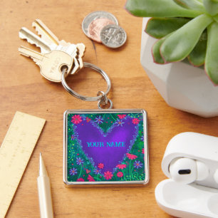 Pretty Purple Heart Floral Inspirivity Keychain
