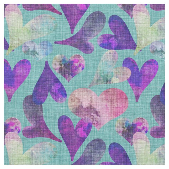 Pretty Purple Hearts Cotton (56" width) Fabric (Close Up)