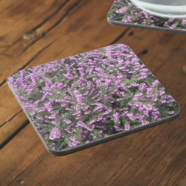 Pretty Purple Heather Floral Beverage Coaster (In Situ)