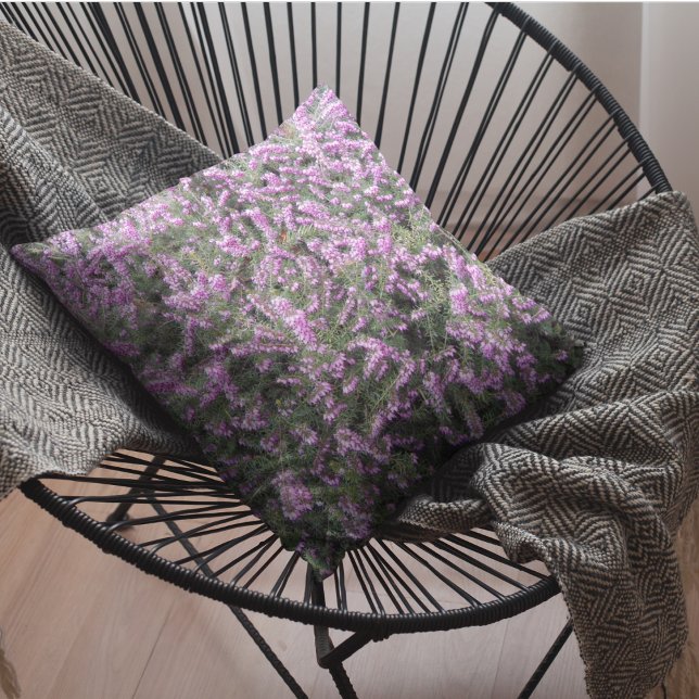 Pretty Purple Heather Floral Outdoor Pillow (In Situ Patio)