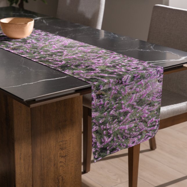 Pretty Purple Heather Floral Short Table Runner (In Situ)