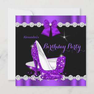 Pretty Purple High Heels Birthday Party Invitation