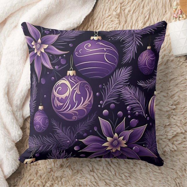 PRETTY PURPLE HOLIDAY CHRISTMAS ORNAMENTS TREES THROW PILLOW (Blanket)