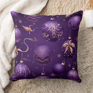 PRETTY PURPLE HOLIDAY CHRISTMAS ORNAMENTS TREES THROW PILLOW