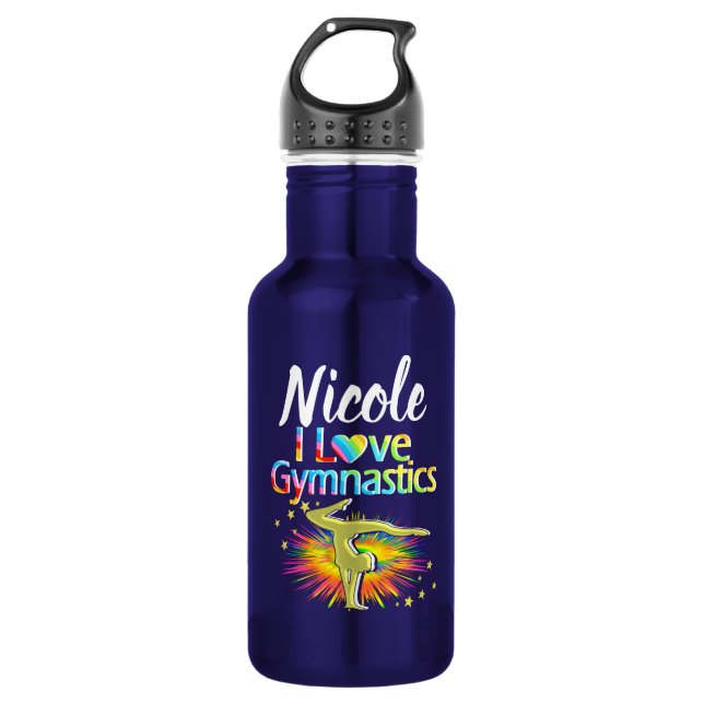 PRETTY PURPLE I LOVE GYMNASTICS DESIGN STAINLESS STEEL WATER BOTTLE (Front)