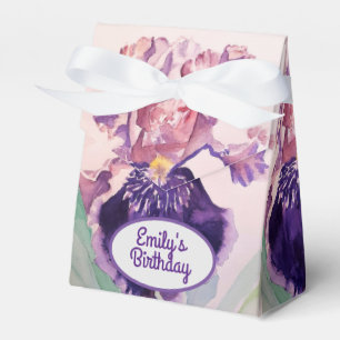 Pretty Purple Iris Floral Birthday Cake Favor Box