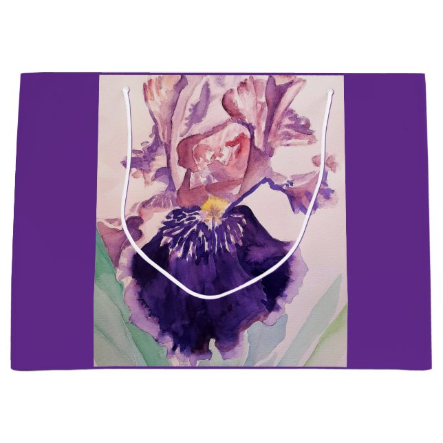 Pretty Purple Iris Floral Birthday Cake Favor Box Large Gift Bag (Front)