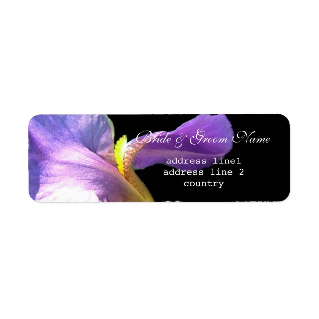Pretty purple iris flower bride and groom address label (Front)