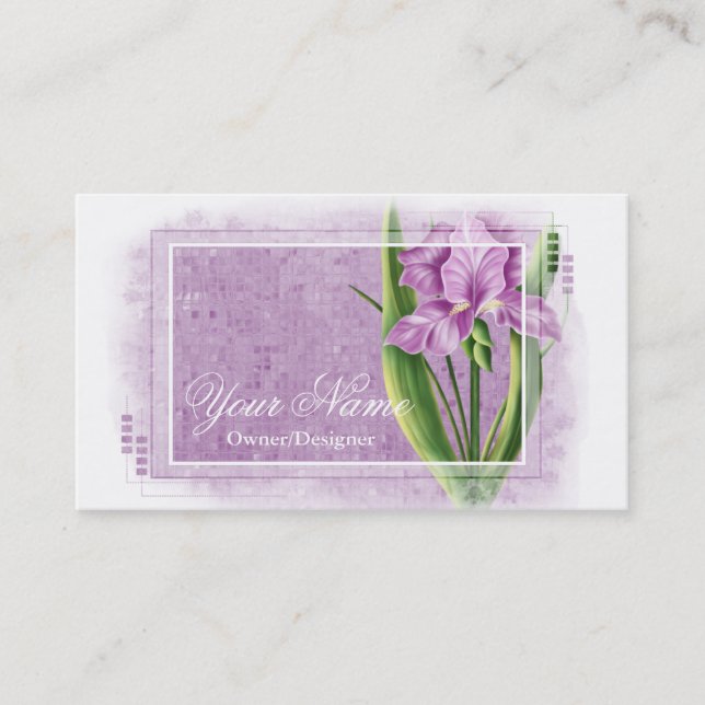 Pretty Purple Iris Flower Business Cards d1 (Front)