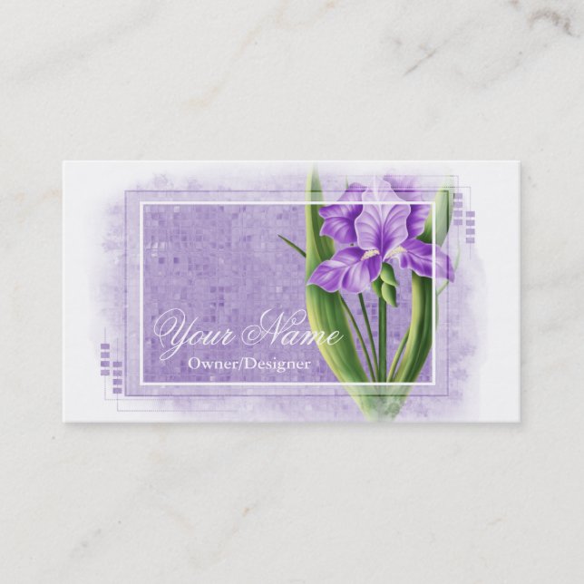 Pretty Purple Iris Flower Business Cards d2 (Front)