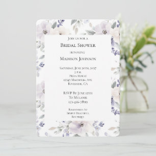 Pretty Purple Ivory Lavender Flowers Bridal Shower Invitation