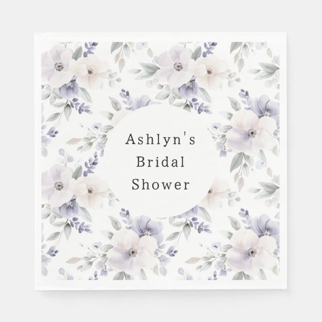Pretty Purple Ivory Lavender Flowers Bridal Shower Napkins (Front)