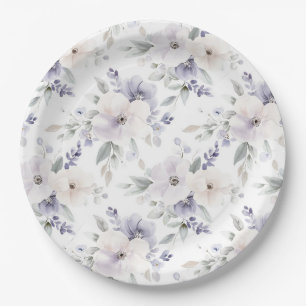 Pretty Purple Ivory Lavender Flowers Bridal Shower Paper Plates