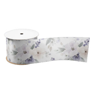 Pretty Purple Ivory Lavender Flowers Bridal Shower Satin Ribbon