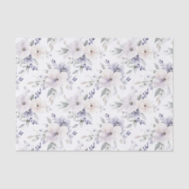 Pretty Purple Ivory Lavender Flowers Bridal Shower Tissue Paper (Front)
