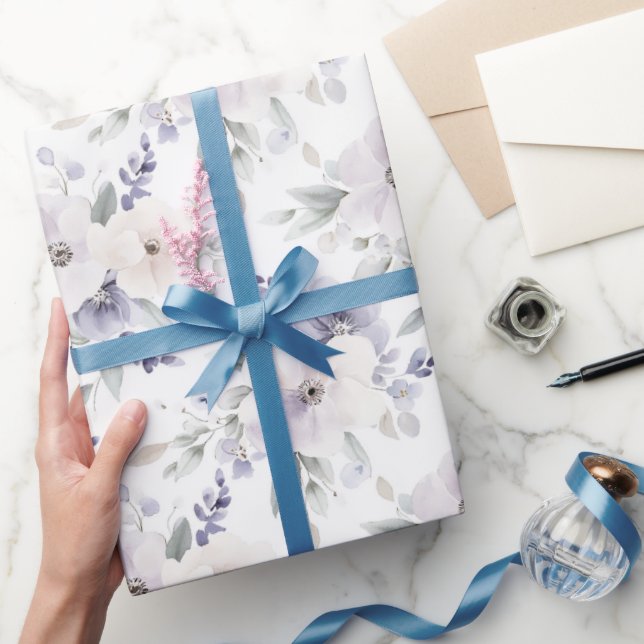 Pretty Purple Ivory Lavender Flowers Bridal Shower Wrapping Paper (Gifting)