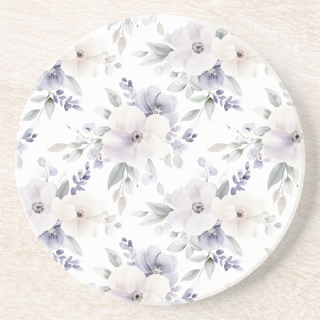 Pretty Purple Ivory Lavender Flowers Coaster (Front)