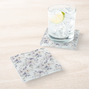 Pretty Purple Ivory Lavender Flowers Glass Coaster