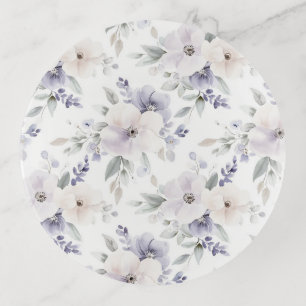 Pretty Purple Ivory Lavender Flowers Trinket Tray