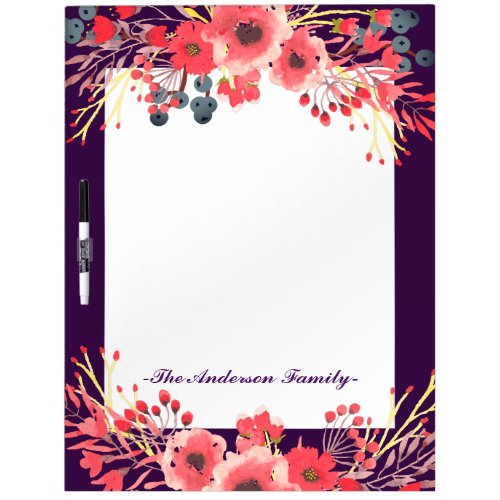 Pretty Purple Jewel Tone  Watercolor Flowers Dry_Erase Board