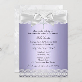 Pretty Purple Lace & Cross Baptism Invite
