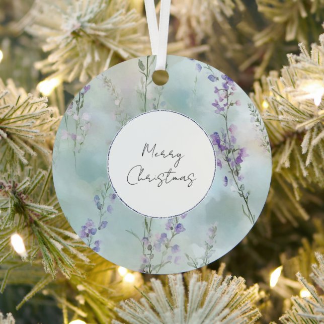 Pretty Purple Lavender Floral Christmas Metal Ornament (Insitu)