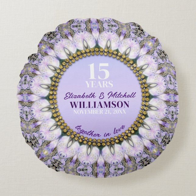 Pretty Purple Lavender Floral Mandala Event Round Pillow (Front)