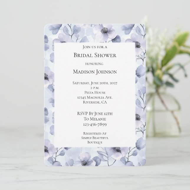 Pretty Purple Lavender Flowers Bridal Shower Invitation (Standing Front)