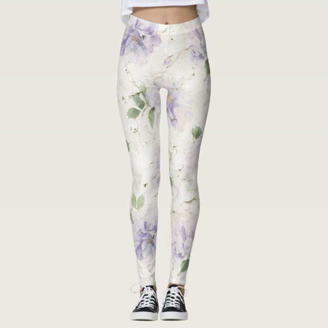 Pretty Purple Lavender Flowers Leggings (Front)