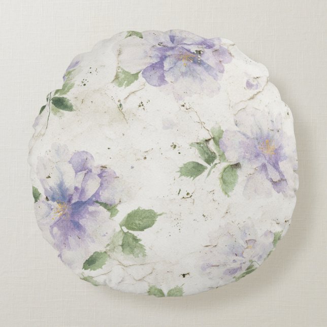 Pretty Purple Lavender Flowers Round Pillow (Front)