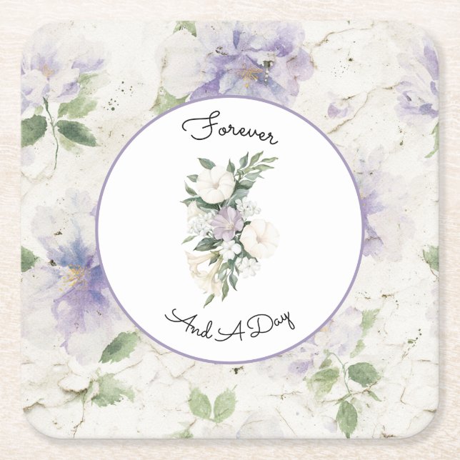 Pretty Purple Lavender Flowers Square Paper Coaster (Front)