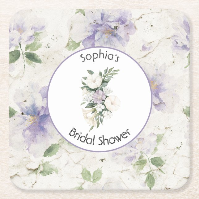 Pretty Purple Lavender Flowers Square Paper Coaster (Front)