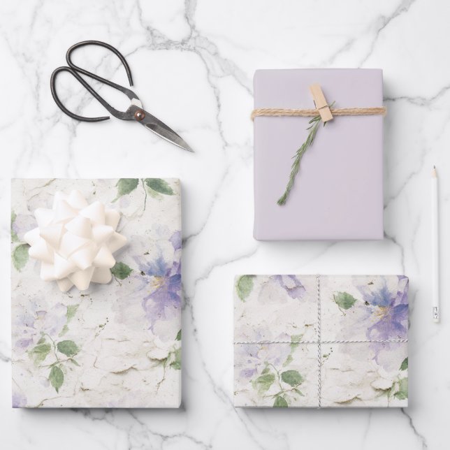 Pretty Purple Lavender Flowers Wrapping Paper Sheets (Front)