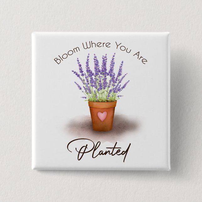 Pretty purple lavender plant pot bloom planted button (Front)