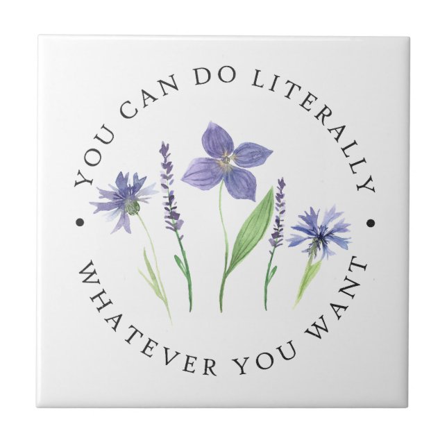 Pretty Purple & Lavender Watercolor Wildflower Ceramic Tile (Front)