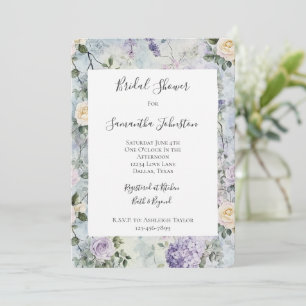 Pretty Purple Lavender White Flowers Bridal Shower Invitation