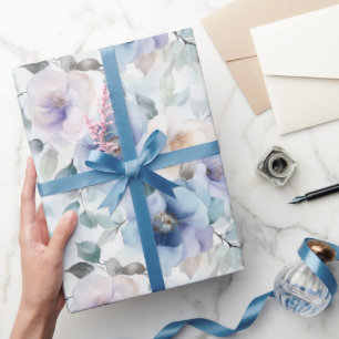 Pretty Purple Lavender White Flowers Bridal Shower Wrapping Paper