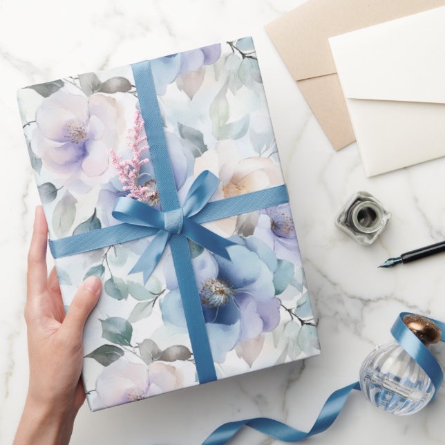 Pretty Purple Lavender White Flowers Bridal Shower Wrapping Paper (Gifting)