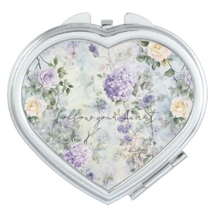 Pretty Purple Lavender White Roses Floral   Compact Mirror