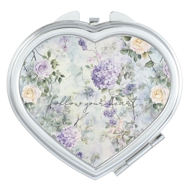 Pretty Purple Lavender White Roses Floral   Compact Mirror (Front)